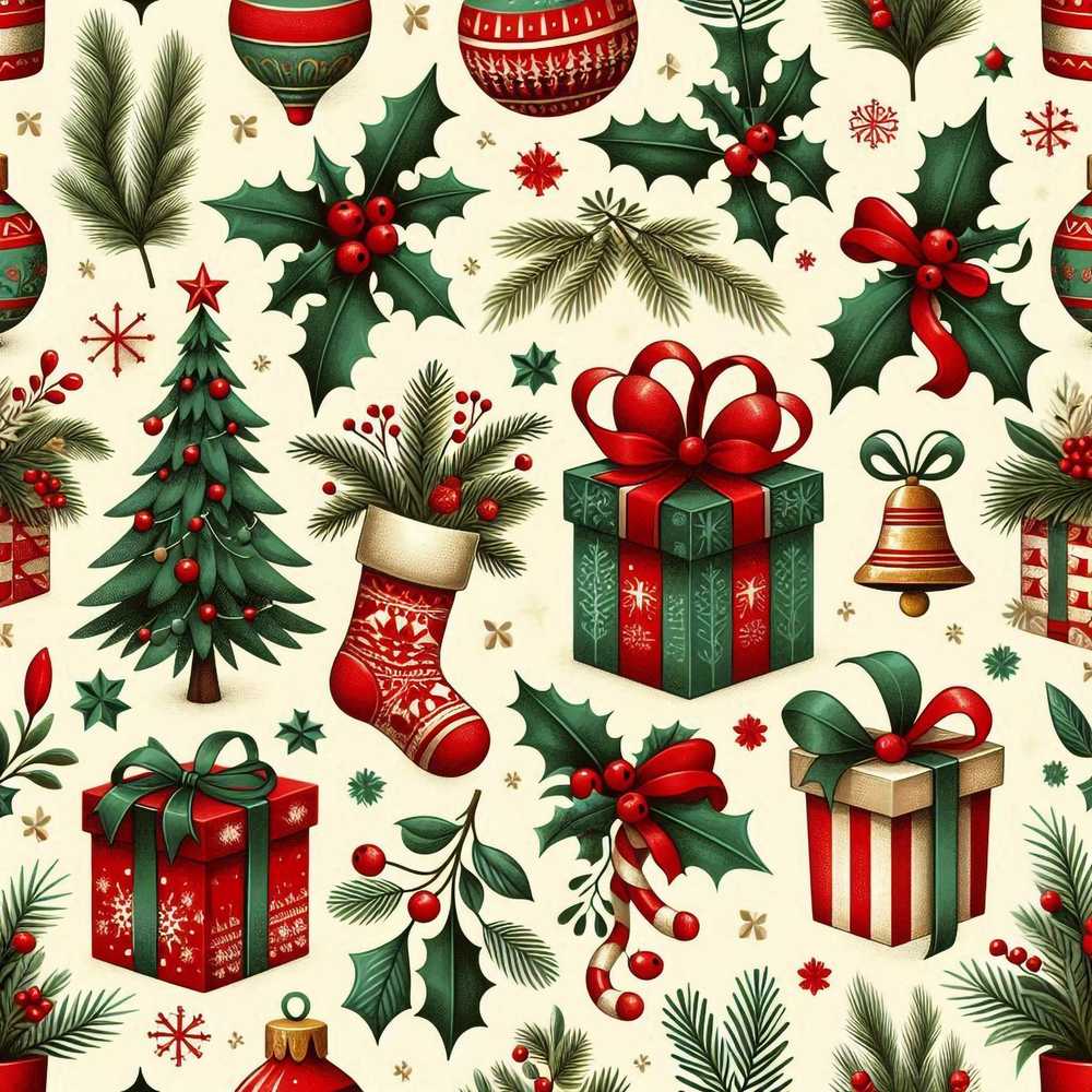 Christmas Holly Gift Tree Bell Festive Holiday Seasonal