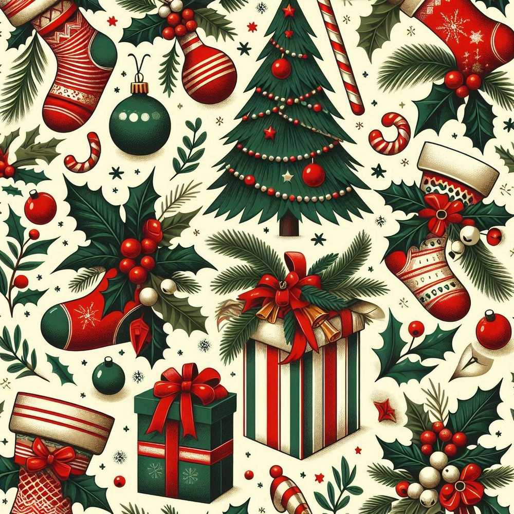 Classic Christmas Tree Gift Holly Berry Festive Holiday