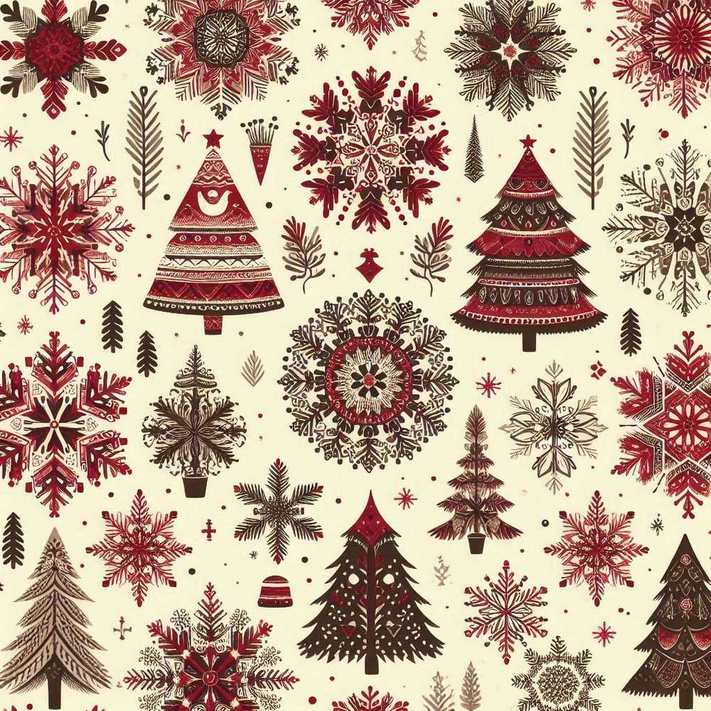 Red Christmas Snowflake Tree Folk Art Winter Festive