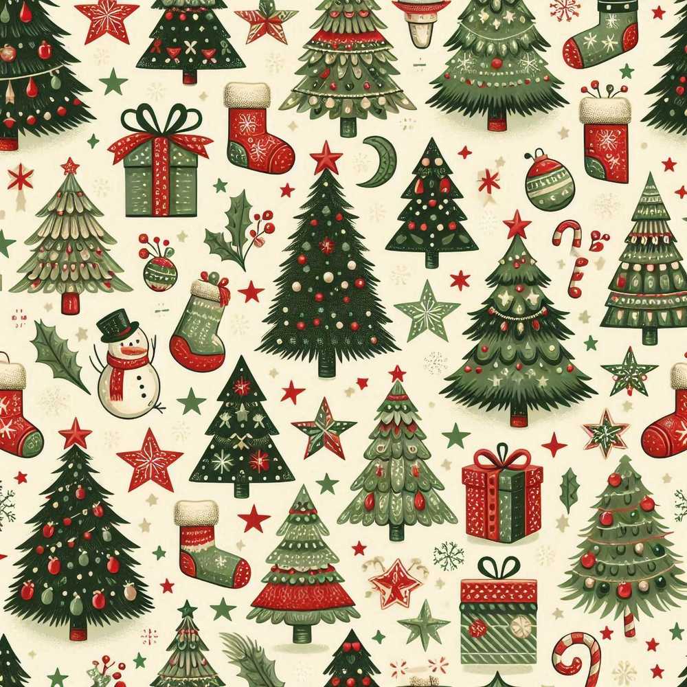 Festive Christmas Tree Stocking Snowman Holiday Seasonal Pattern