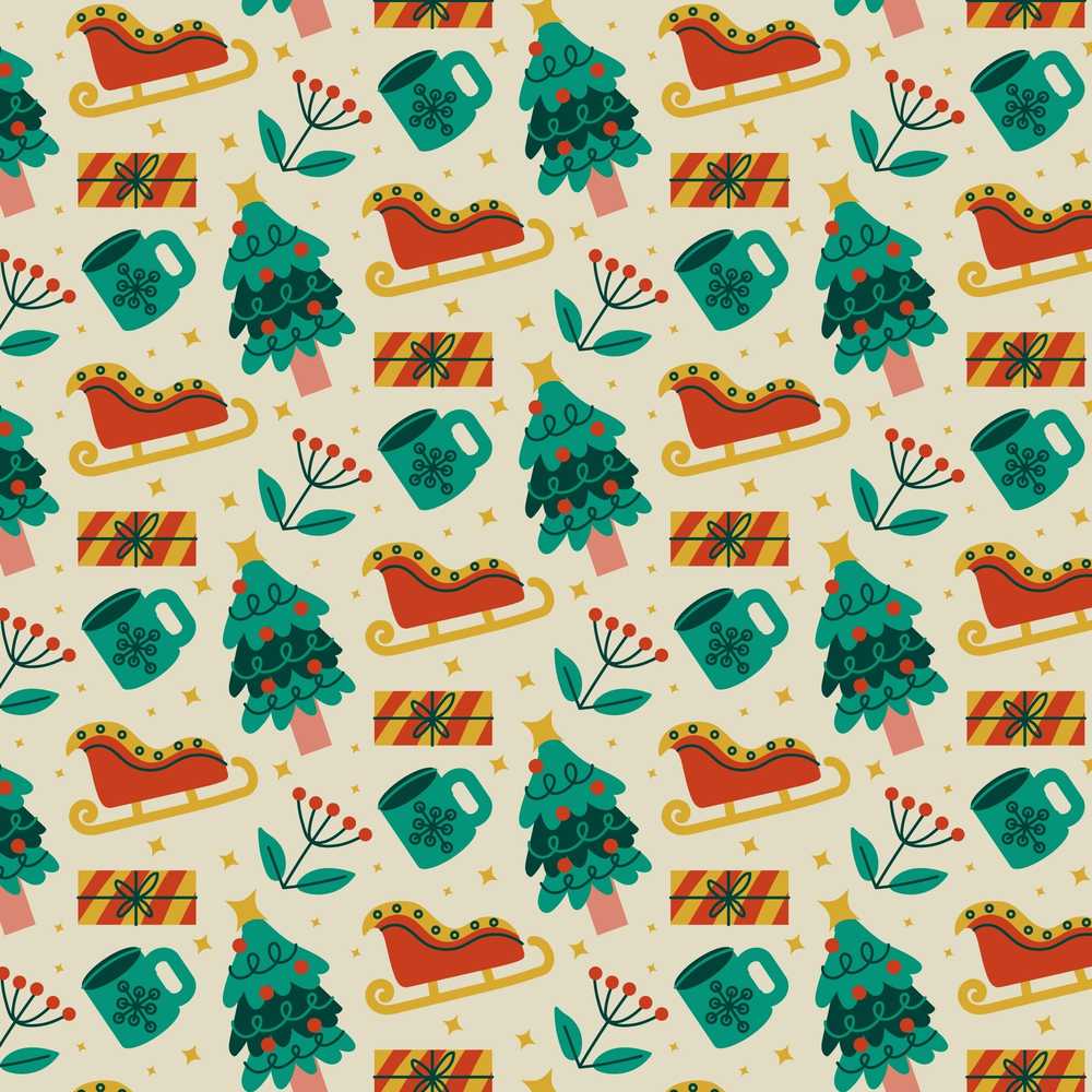 Modern Christmas Sleigh Tree Gift Flat Festive Holiday