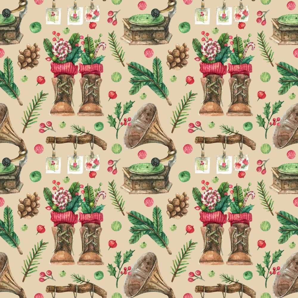 Rustic Christmas Boots Gramophone Pinecone Festive Holiday Seasonal