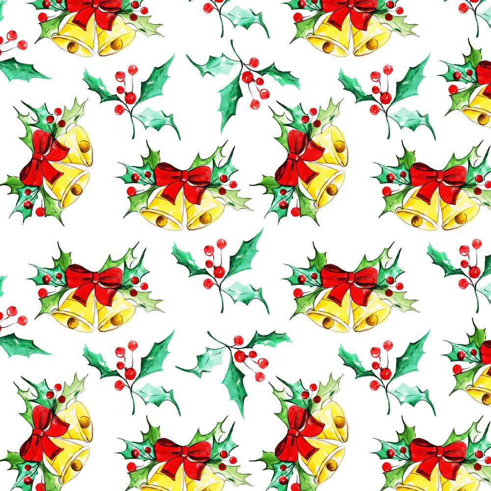 Watercolor Christmas Bells Holly Berry Festive Holiday Seasonal
