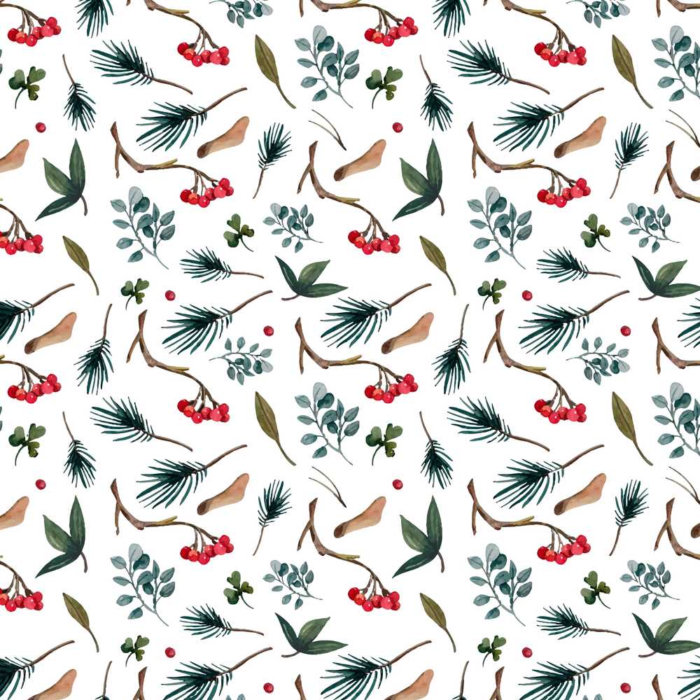 Winter Botanical Pine Branch Berry Nature Wildflower Pattern