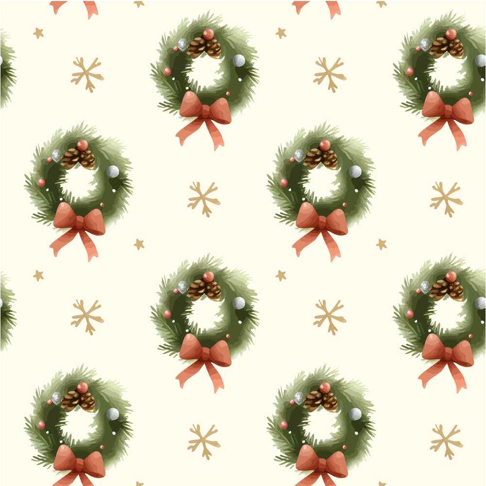 Festive Christmas Wreath Pinecone Ribbon Snowflake Holiday Seasonal