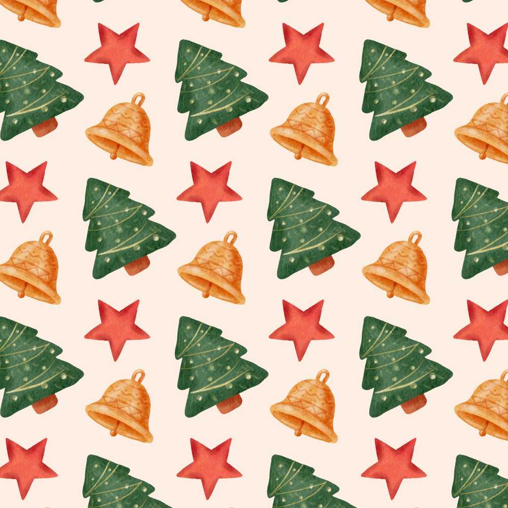 Watercolor Christmas Tree Star Bell Minimal Holiday Festive