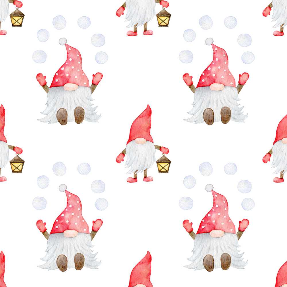 Cute Christmas Gnome Lantern Snow Polka Dot Festive