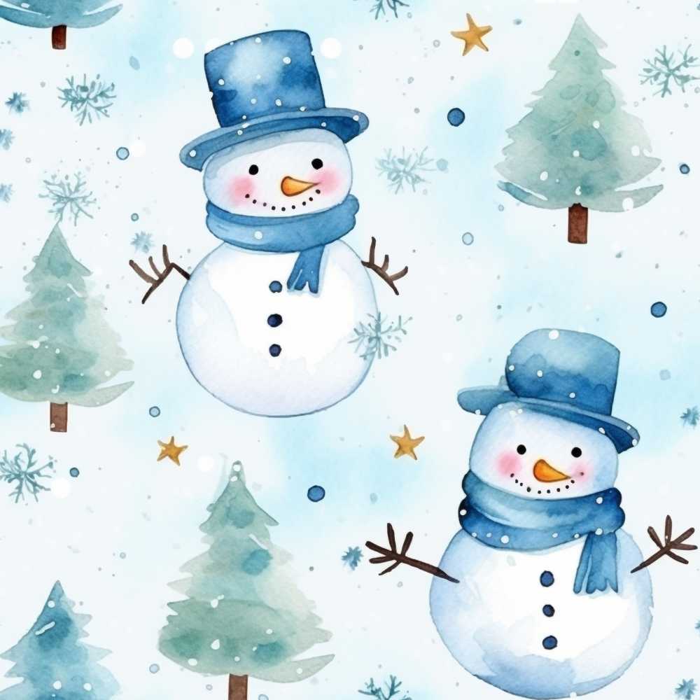 Cute Snowman Winter Snowflake Blue Holiday Festive Seasonal