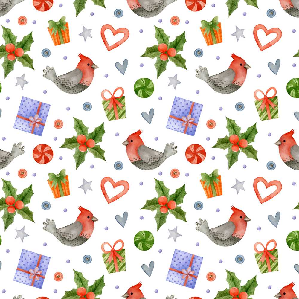 Cute Cardinal Bird Holly Gift Heart Festive Holiday