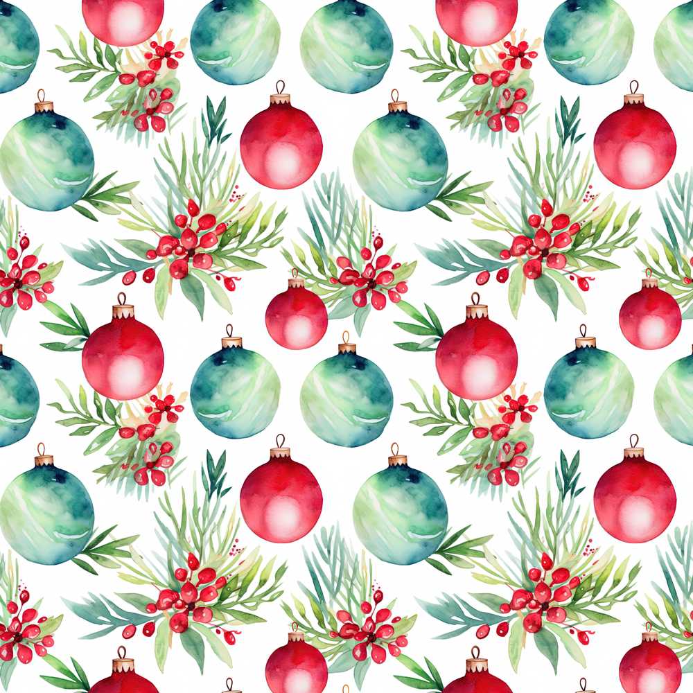 Watercolor Christmas Baubles Pine Berry Greenery Festive Holiday
