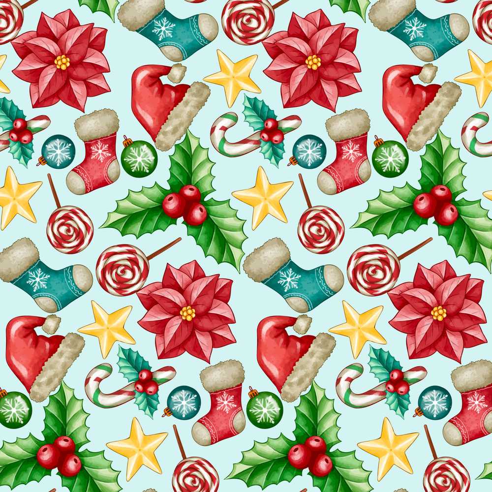 Cute Christmas Poinsettia Holly Candy Cane Festive Holiday