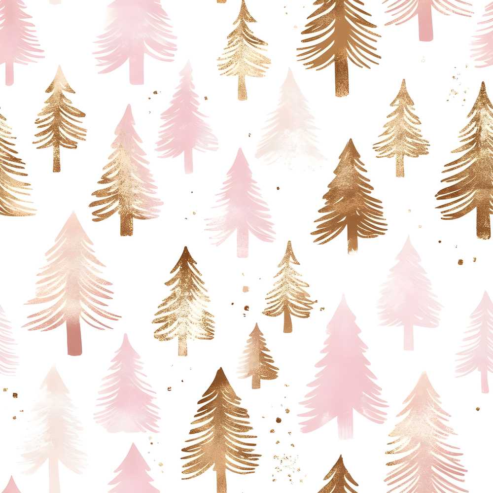 Elegant Pink and Gold Christmas Tree Watercolor Festive