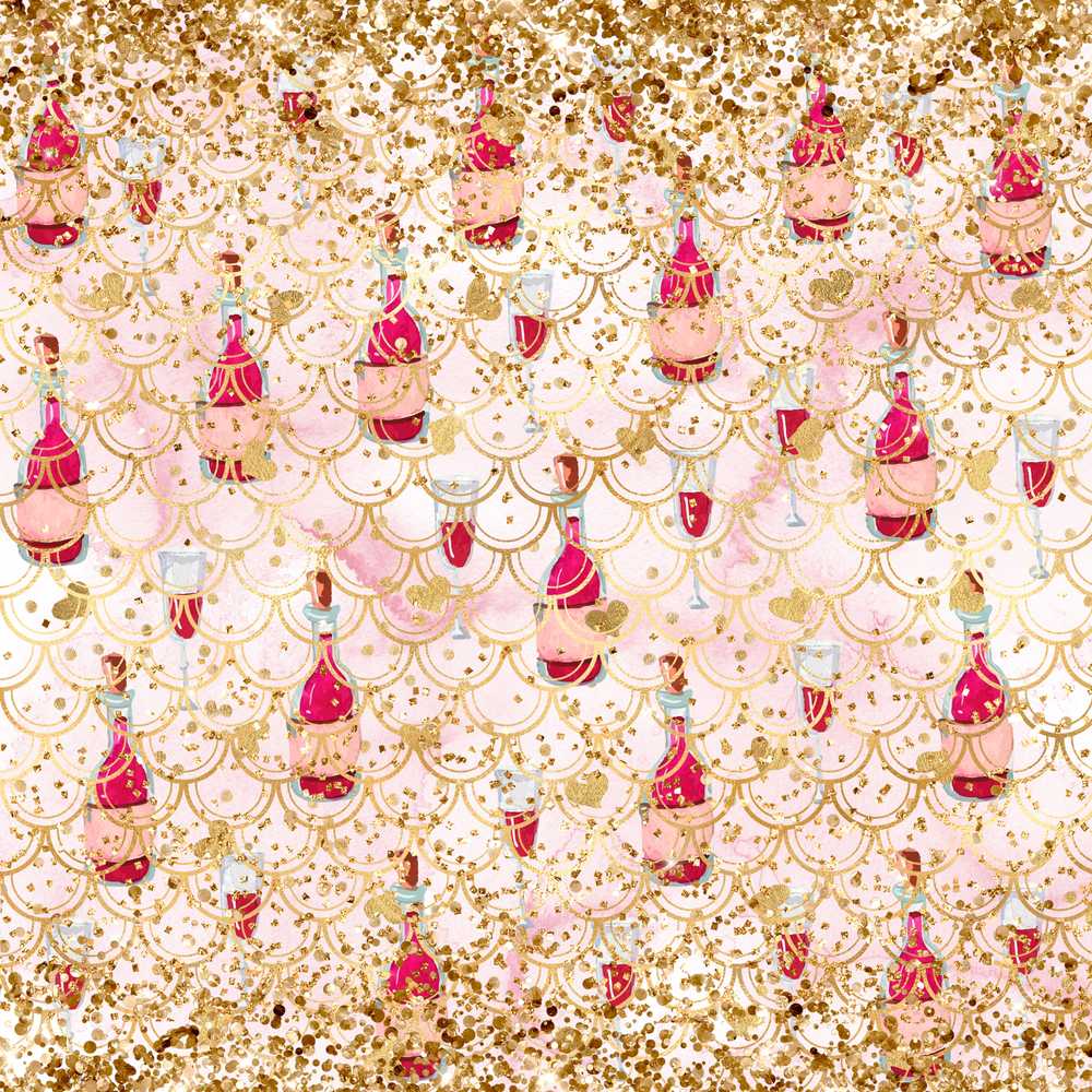 Luxury Champagne Bottle Gold Glitter Celebration Decorative Repeat