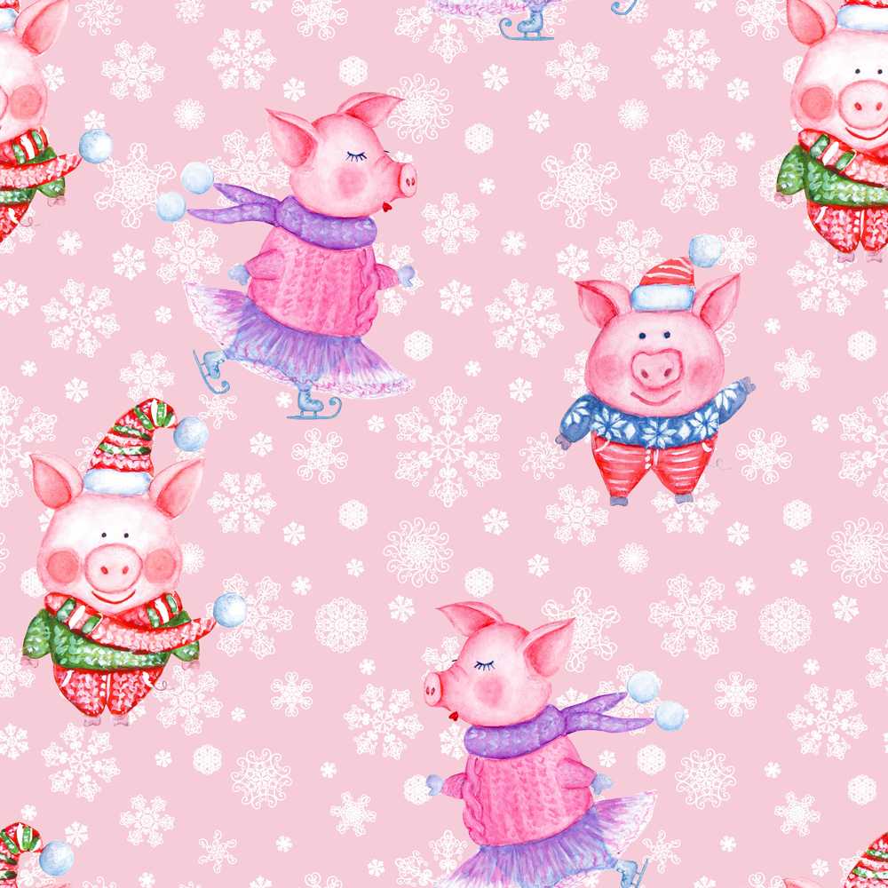 Cute Winter Pig Ice Skating Snowflake Festive Holiday