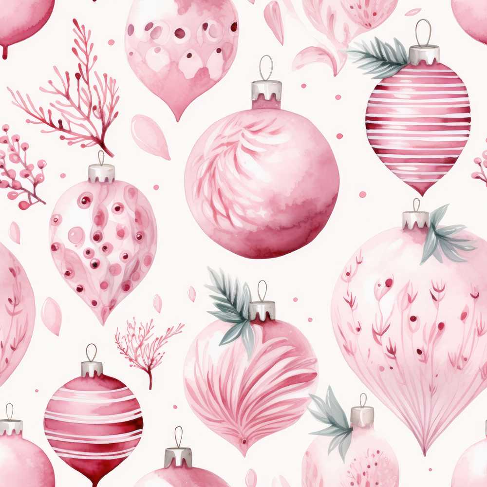 Elegant Pink Watercolor Christmas Baubles Festive Holiday Seasonal