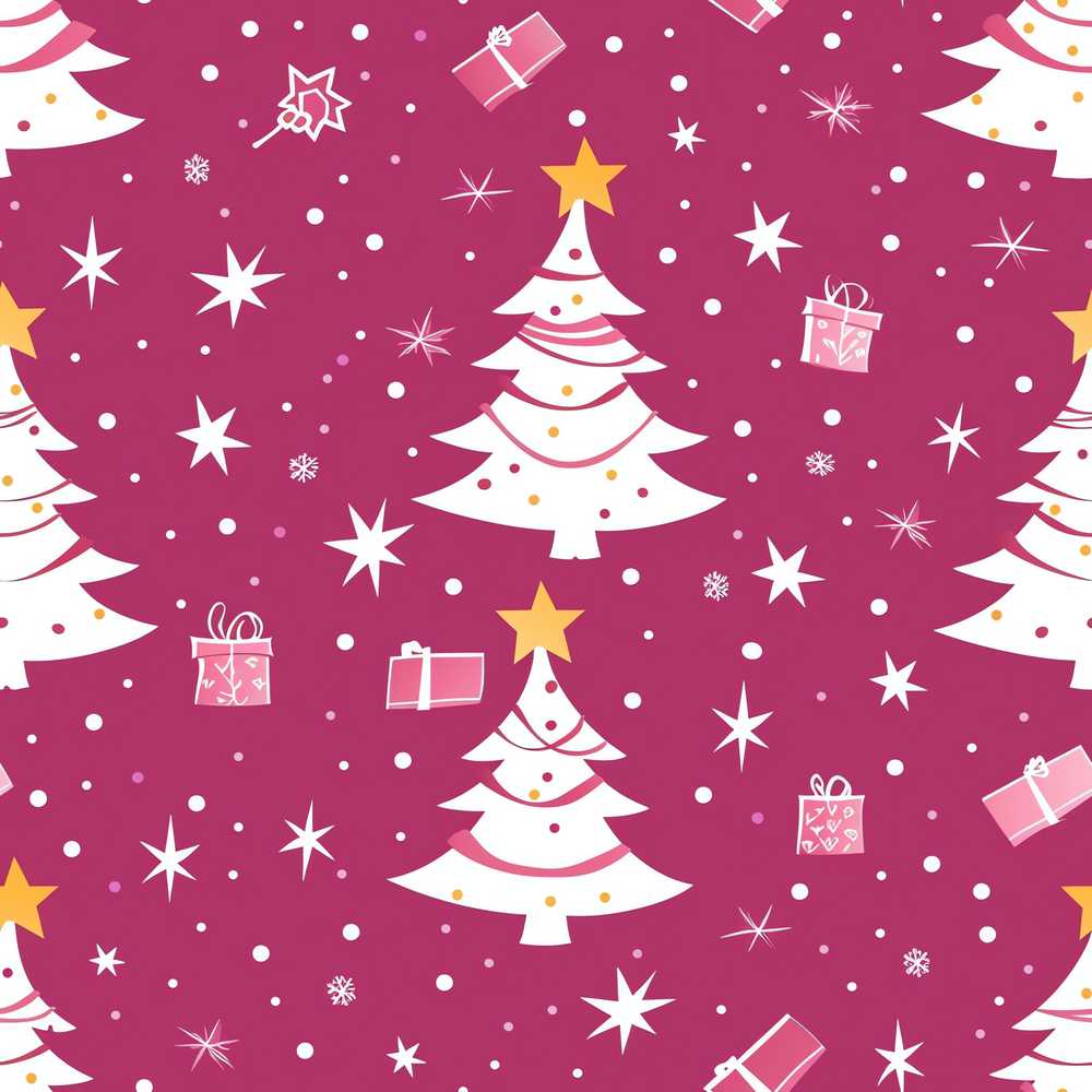White Christmas Tree Stars Gift Pink Background Festive