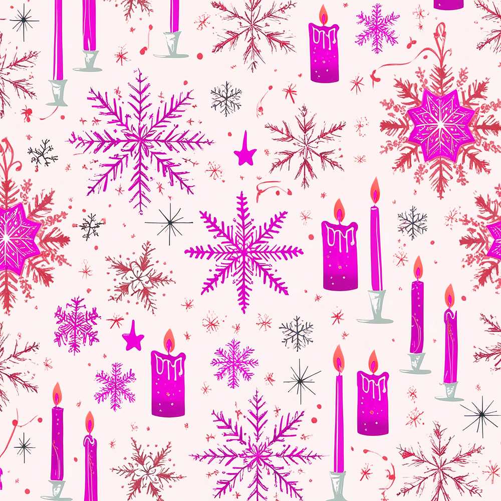 Pink Snowflake Candle Winter Holiday Festive Seasonal Pattern