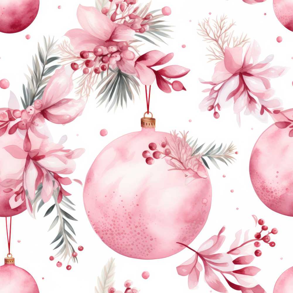 Elegant Pink Watercolor Floral Baubles Winter Holiday Wildflower Pattern
