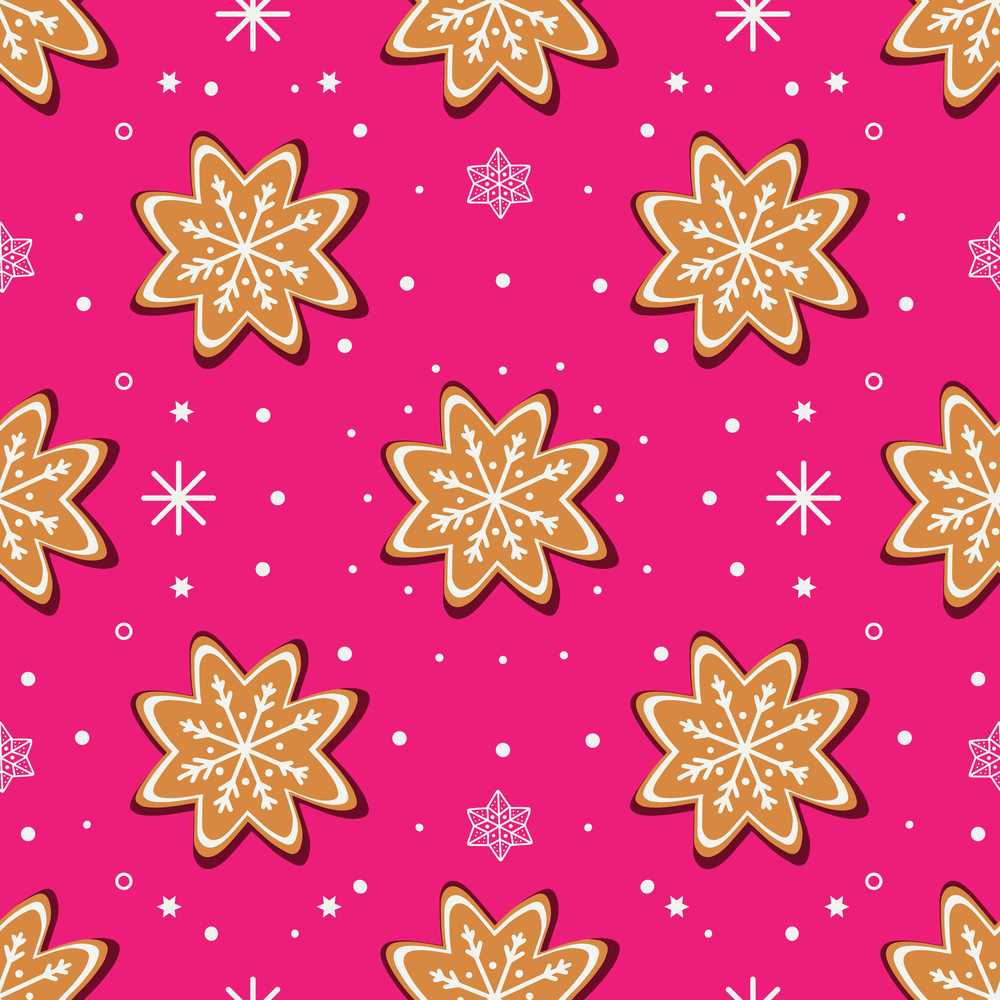 Festive Gingerbread Snowflake Cookie Pink Holiday Seasonal Pattern