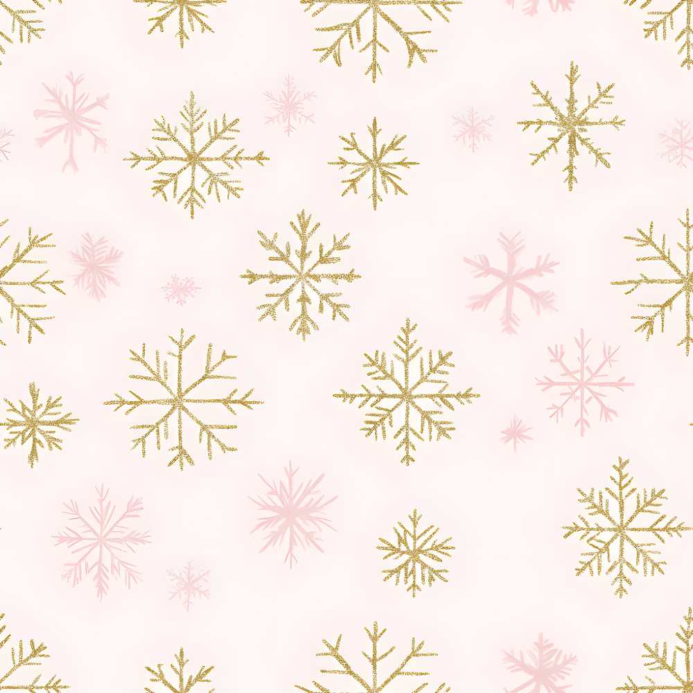 Elegant Gold Snowflake White Pink Festive Holiday Seasonal