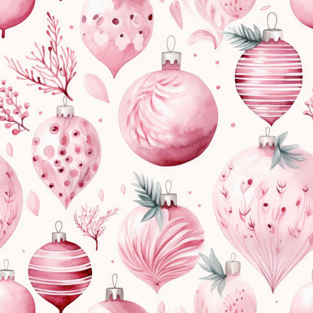 Elegant Pink Christmas Baubles Watercolor Festive Holiday Seasonal