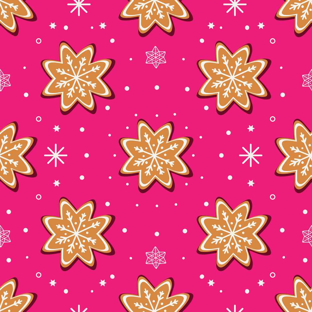 Gingerbread Snowflake Cookie Pink Festive Holiday Seasonal Pattern