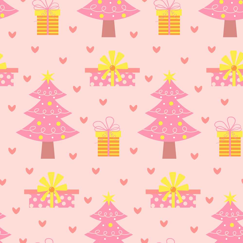 Cute Pink Christmas Tree Gift Hearts Festive Holiday