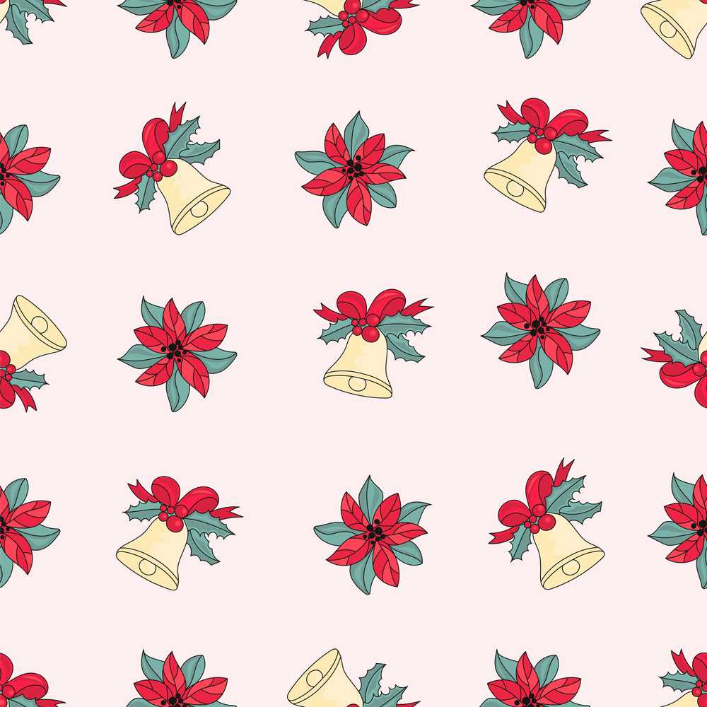 Poinsettia Flower Bell Holly Christmas Wildflower Pattern Botanical