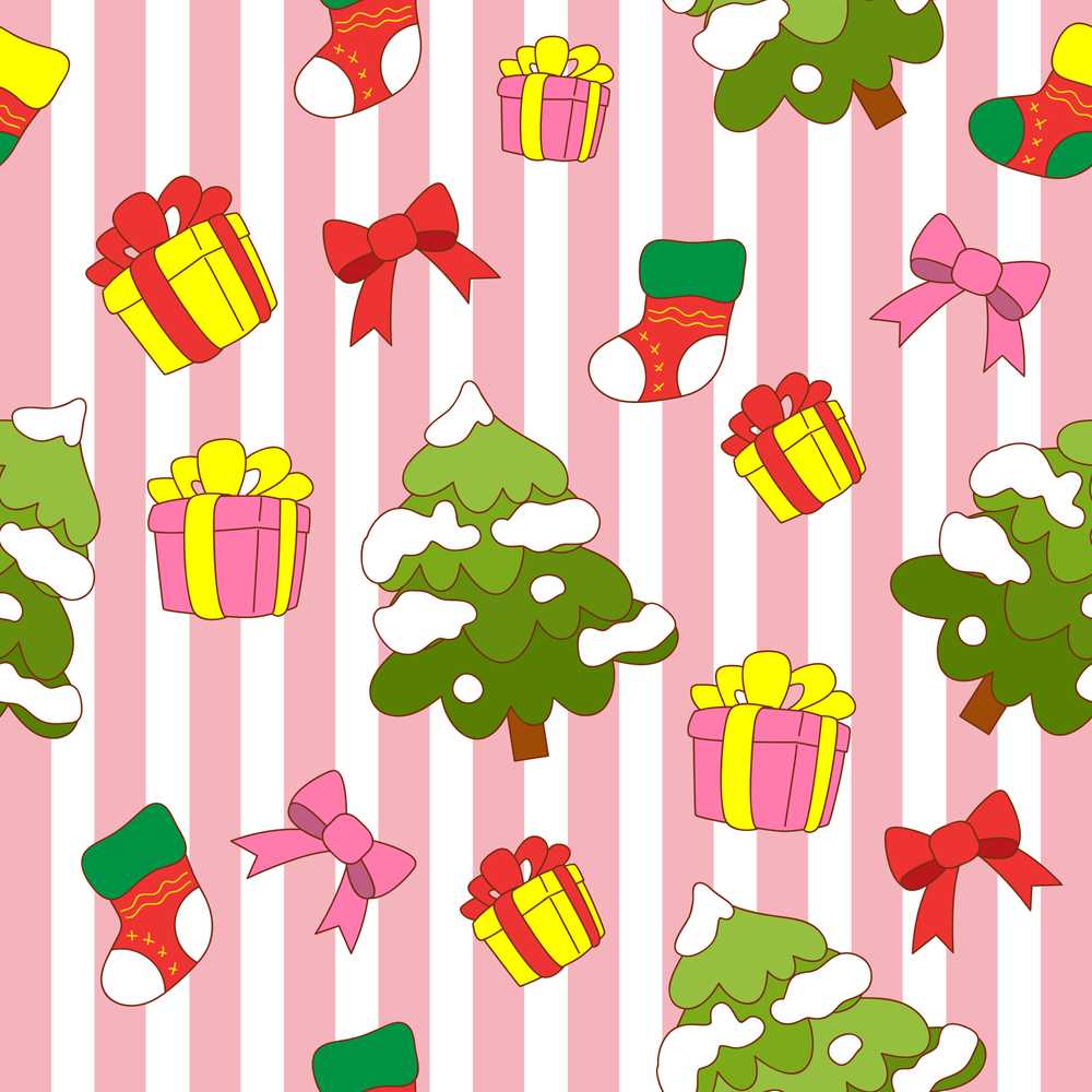 Cute Christmas Gifts Stockings Tree Stripe Background Festive