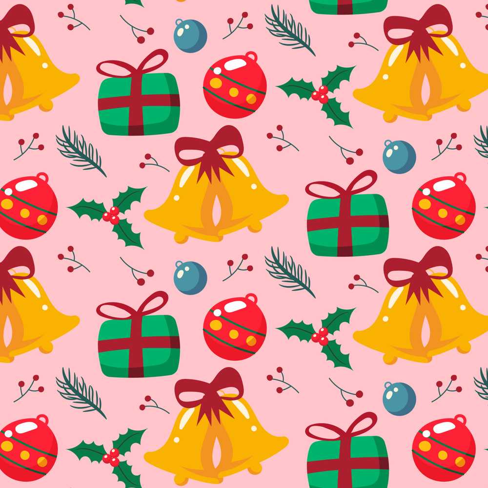 Cute Christmas Bells Baubles Holly Gift Festive Holiday