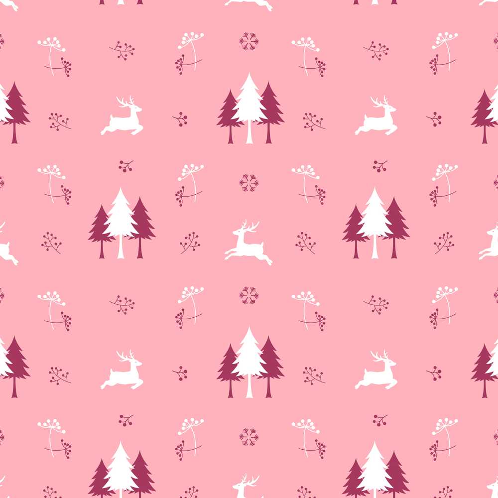 Minimal Reindeer Tree Winter Floral Pink Wildflower Pattern Botanical