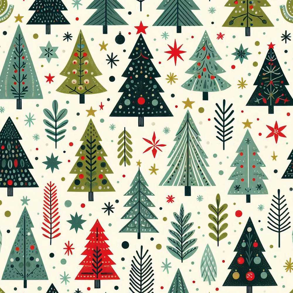 Cute Scandinavian Christmas Tree Folk Art Festive Holiday