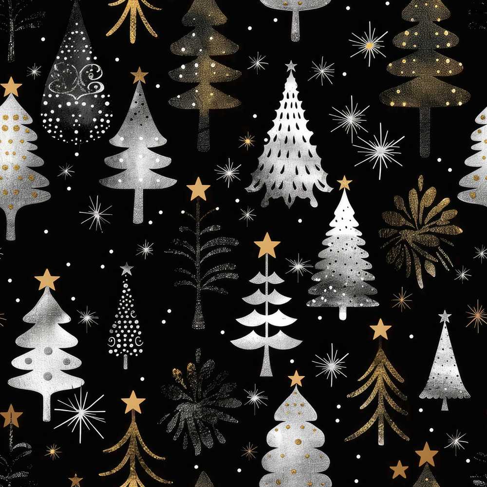 Elegant Gold Silver Christmas Trees Black Festive Holiday