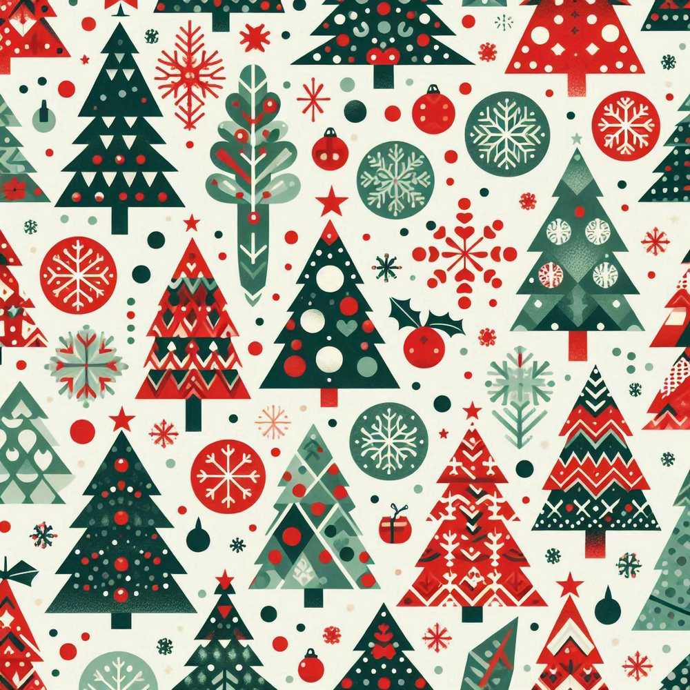 Christmas Trees, Ornaments Folk Art Red Green Festive