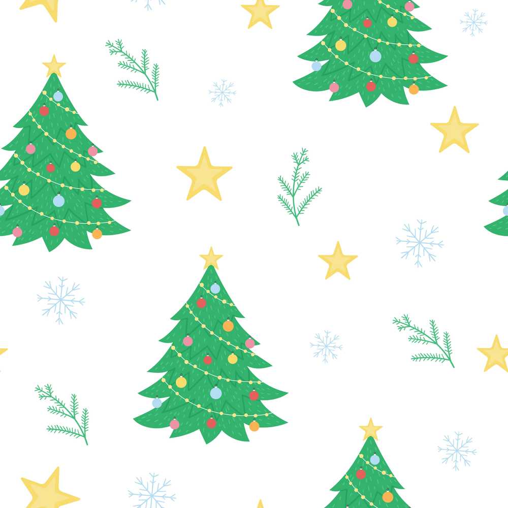 Decorated Christmas Trees with Stars and Snowflakes Bright Holiday Theme