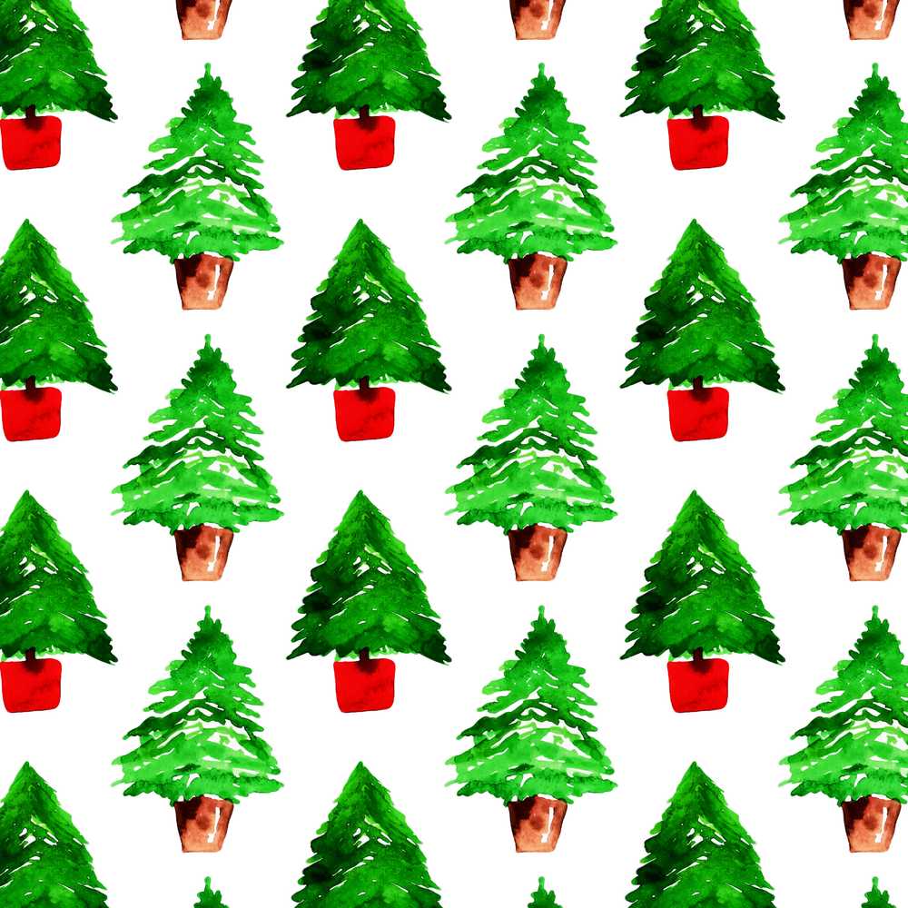 Watercolor Christmas Trees in Pots Hand Painted Festive