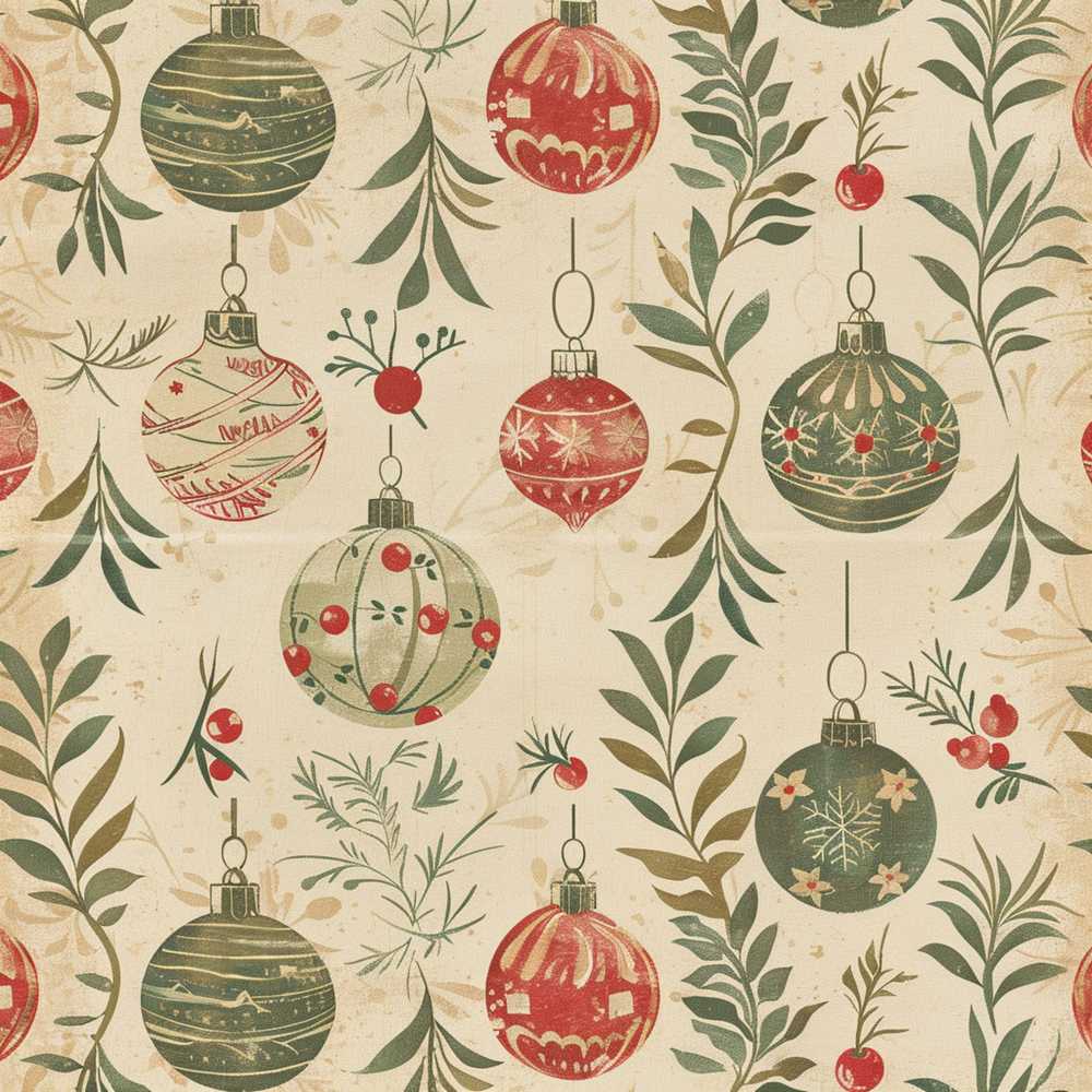 Vintage Christmas Baubles with Leaves and Berries Classic Holiday