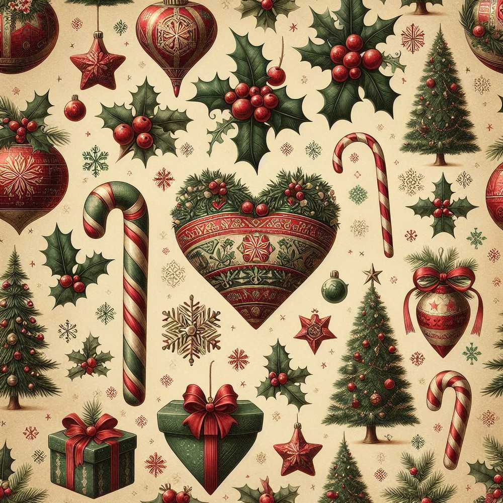 Vintage Christmas Ornaments Holly Berries, Candy Canes Classic Holiday