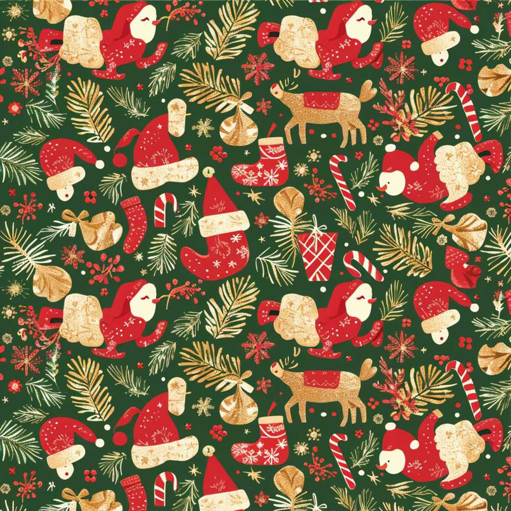 Festive Santa Reindeer Socks and Candy Canes Christmas Green Background
