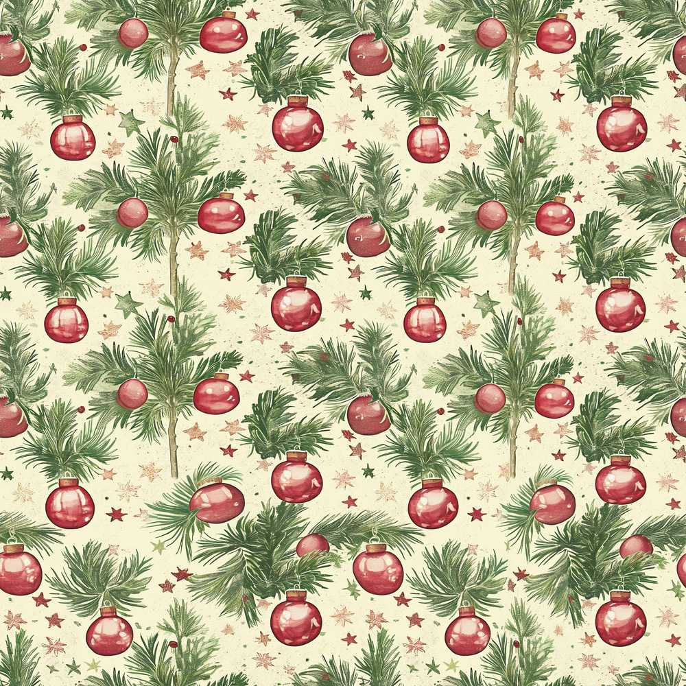 Vintage Pine Branches with Red Baubles Classic Christmas Holiday