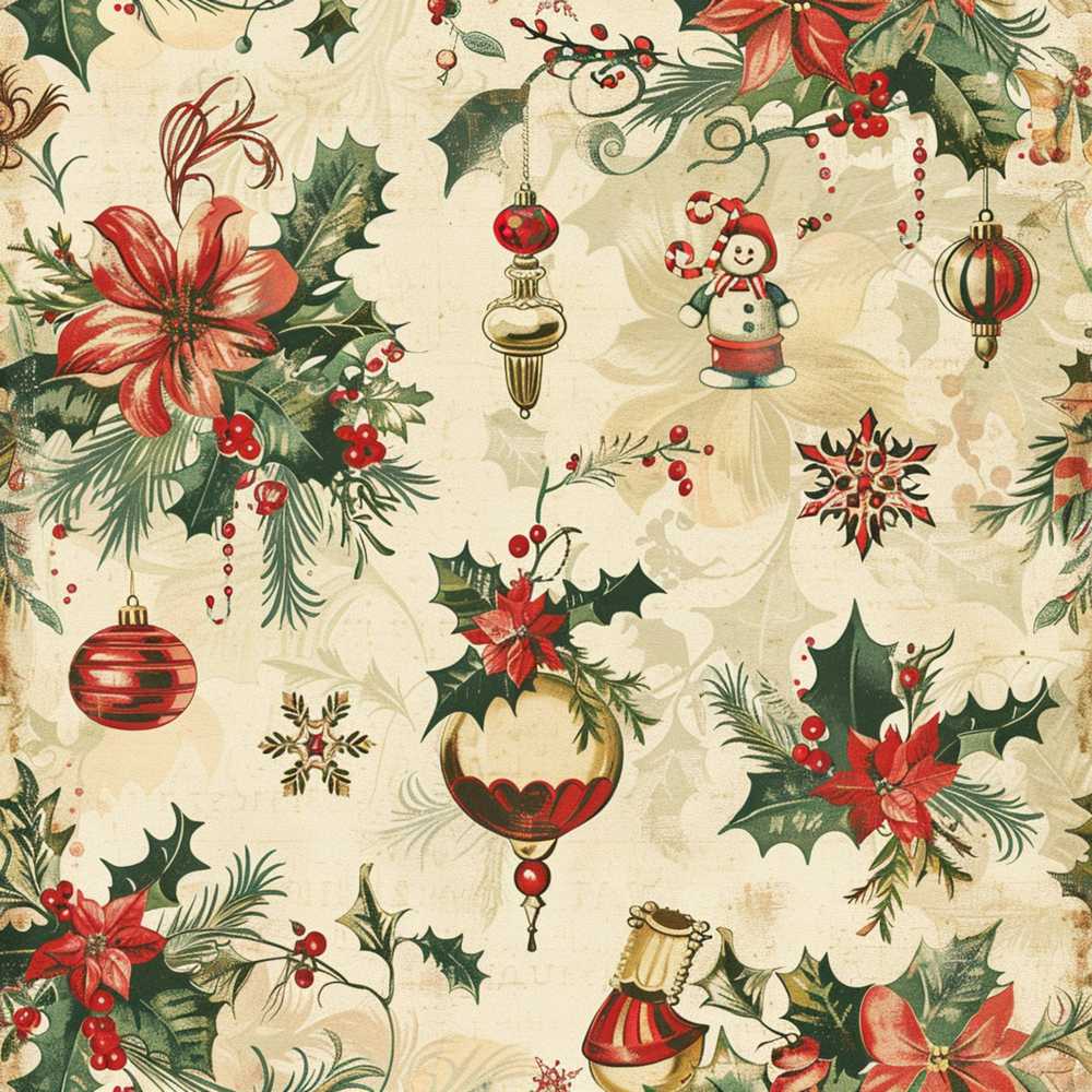 Classic Christmas Holly Poinsettia Baubles Festive Holiday Seasonal
