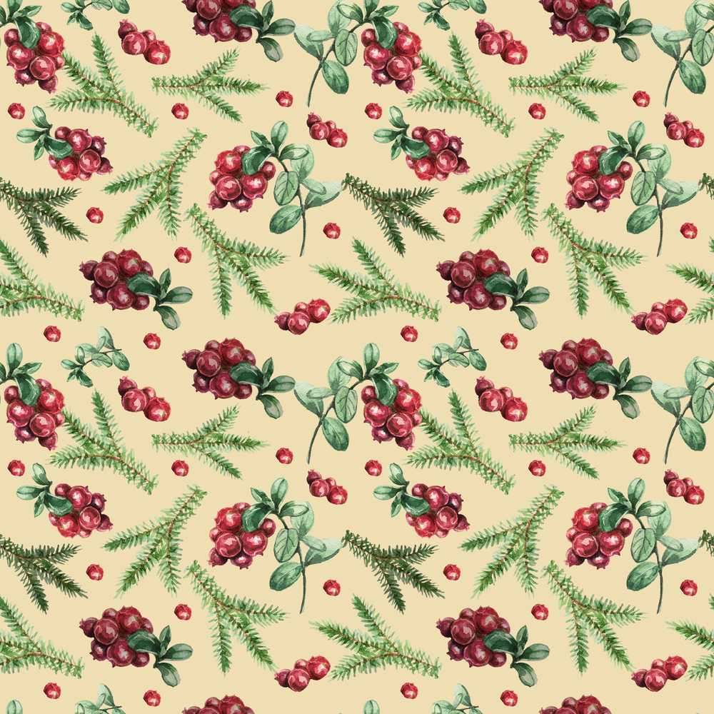 Watercolor Christmas Berries Pine Branches Festive Holiday Seasonal