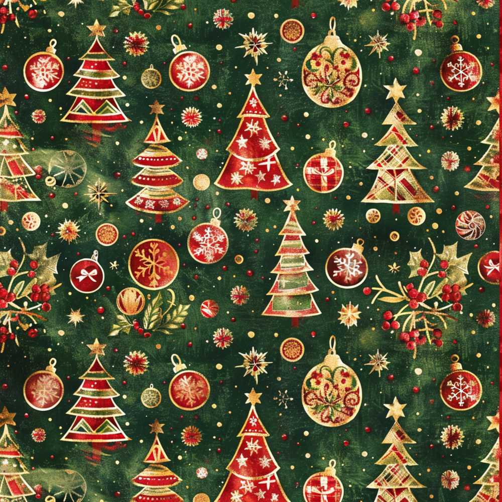 Christmas Trees Baubles Stars Festive Holiday Seasonal Pattern