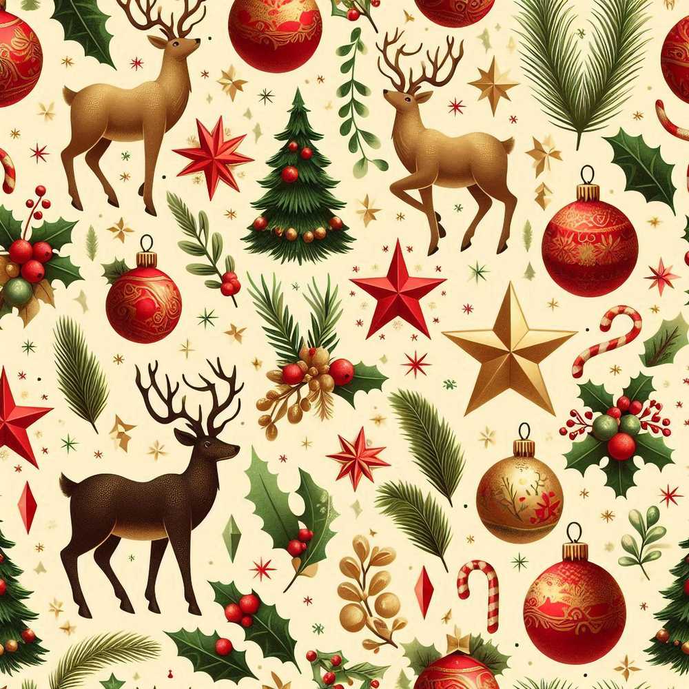 Festive Reindeer Christmas Trees Stars Baubles Holiday Seasonal