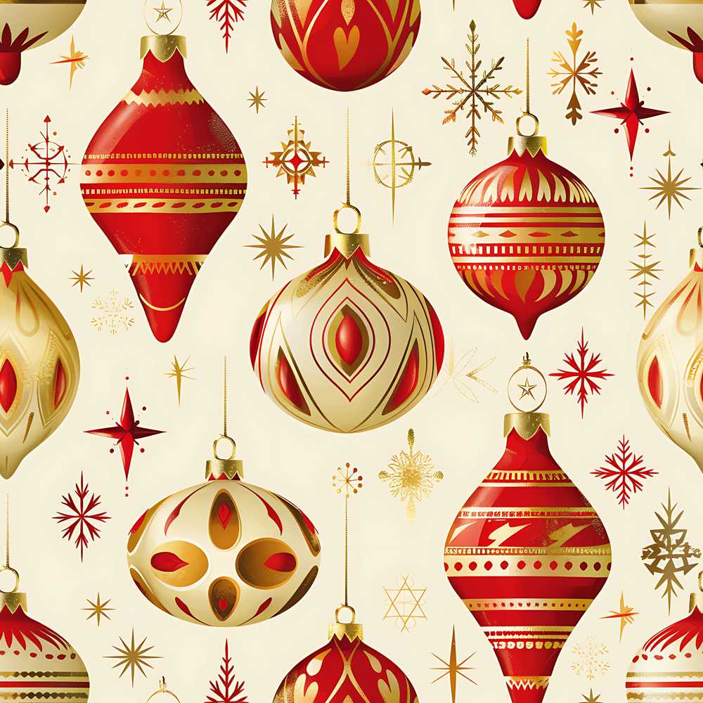 Elegant Red Gold Christmas Baubles Snowflakes Festive Holiday