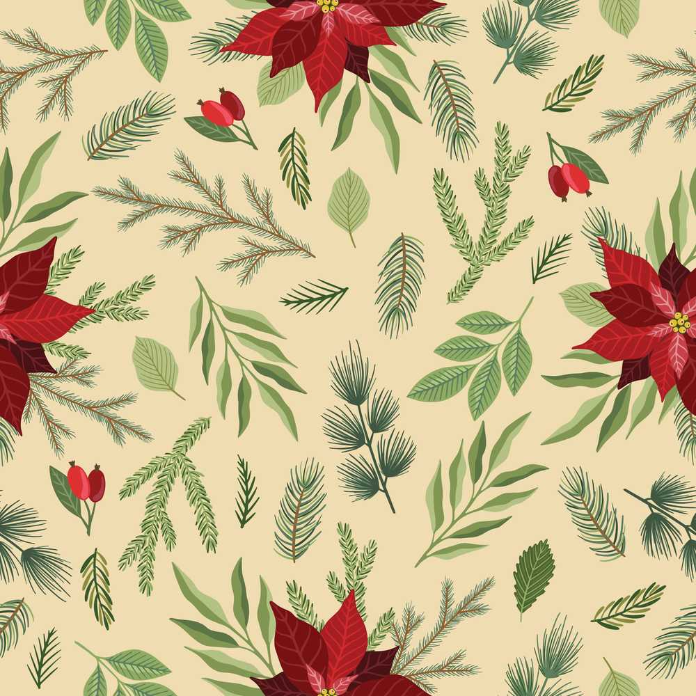 Minimal Christmas Botanical Leaves Pine Branches Festive Holiday Wildflower