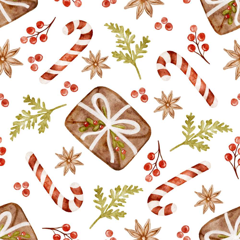 Watercolor Christmas Candy Canes Gift Box Festive Holiday