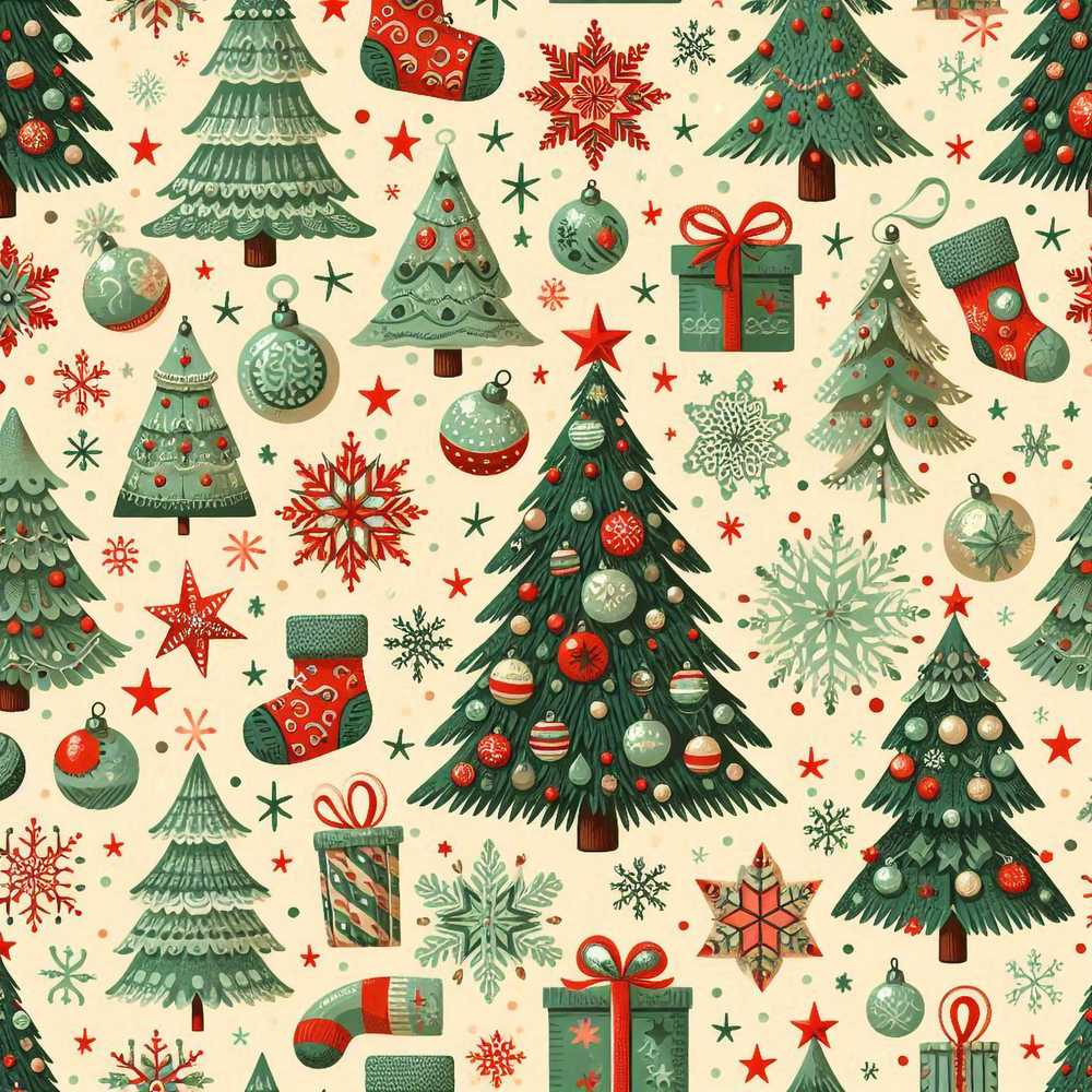 Cute Christmas Trees Stockings Snowflakes Festive Holiday Seasonal