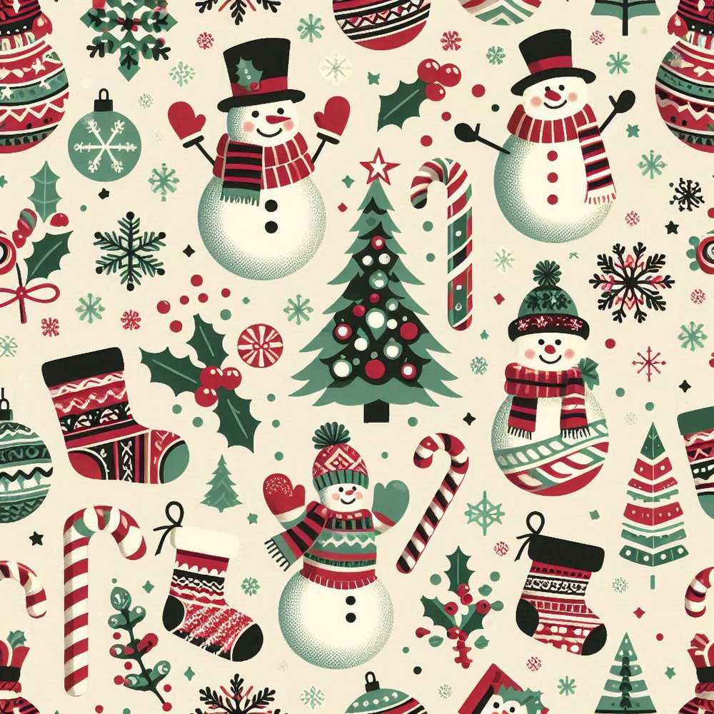 Cute Snowman Candy Cane Trees Festive Holiday Seasonal