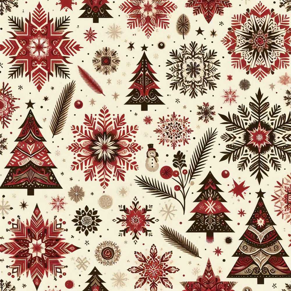 Red Black Snowflakes Christmas Trees Festive Holiday Seasonal